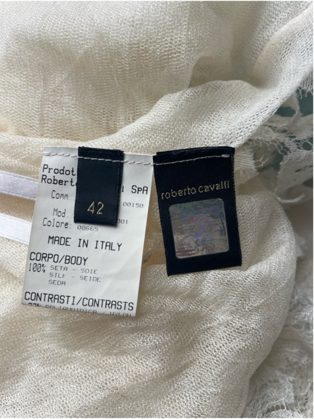 Roberto Cavalli Silk Lace Ruffle Halter Top Ivory open back button front - Picture 5 of 7